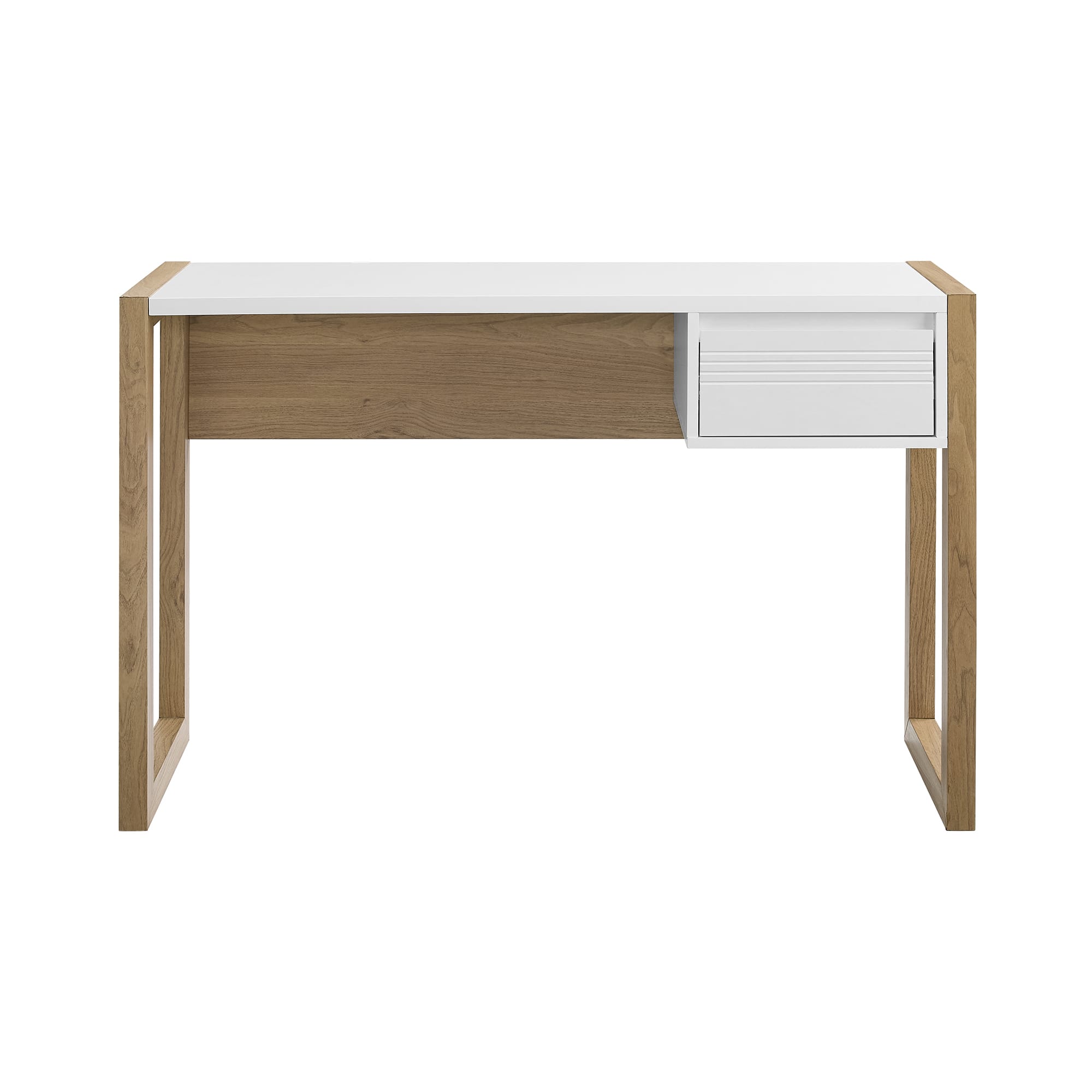 Walker Edison 46" English Oak/Solid White Fluted Drawer Writing Desk